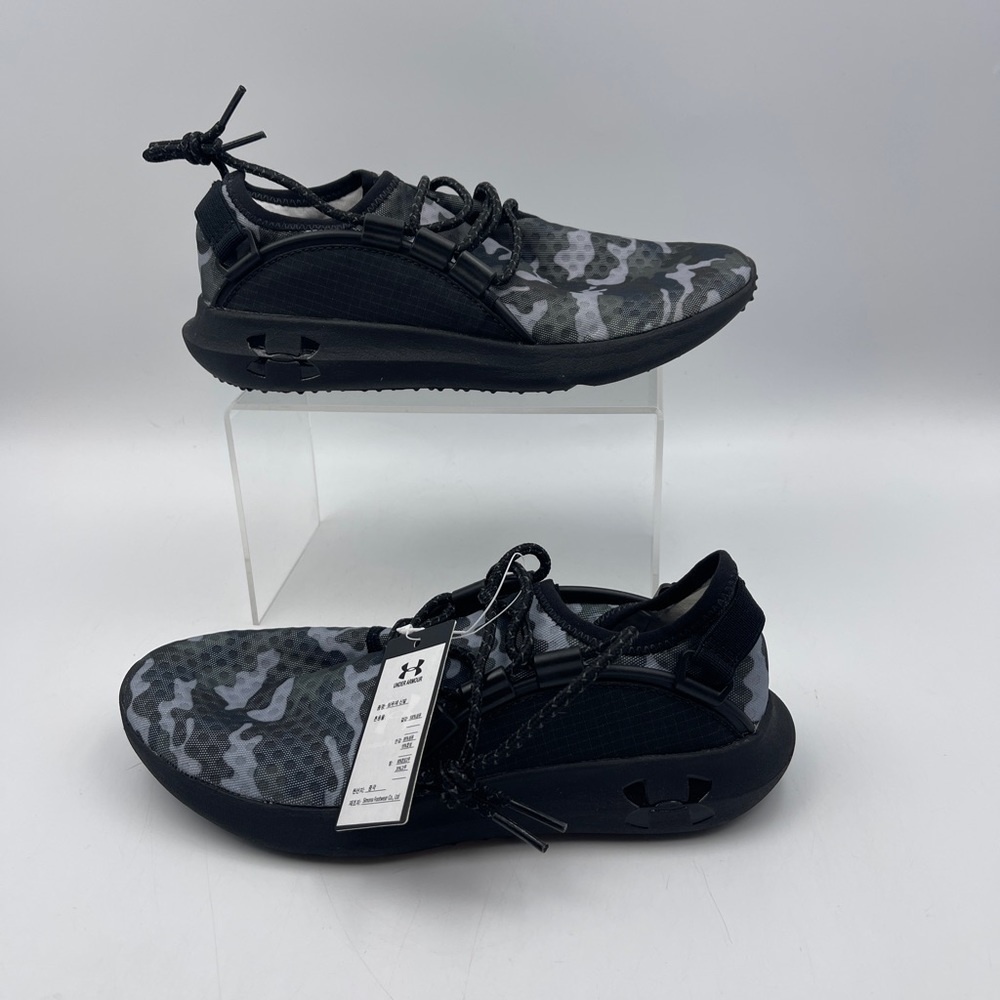 NWOB Under Armour Railfit Camo Black Gray Casual Trainers Womens 6.5 3020139-100